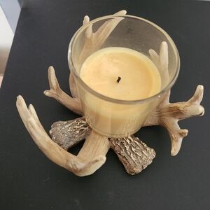 Rustic Antler Candle Holder with Cream Candle